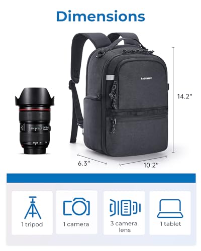 BAGSMART Camera Backpack, DSLR SLR Small Camera Bags for Photographers Compatible for Sony Canon Nikon, Shoulder Strap 2-in-1 Travel Backpack Fits 12.9" iPad, Black - color: Black