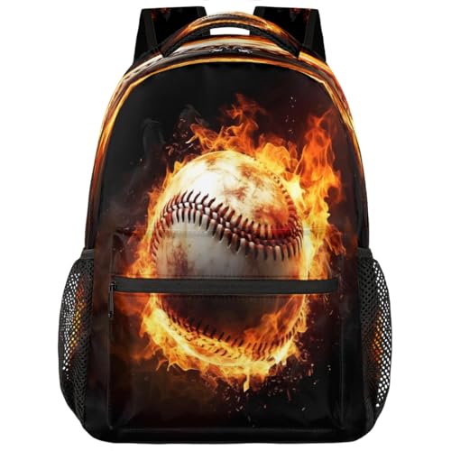 Large Backpack with 15.6 Inch Laptop Compartment, Baseball Ball Fire Adult Backpack for Work, Travel & School College Boys Girls - color: Baseball Ball Fire