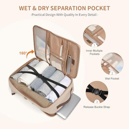 GOLF SUPAGS Stylish Laptop Backpack for Women Airline Approved Perfect for Work College and Travel Multi-Functional Casual Daypack Fits 17.3 Inch Notebook (Apricot)
