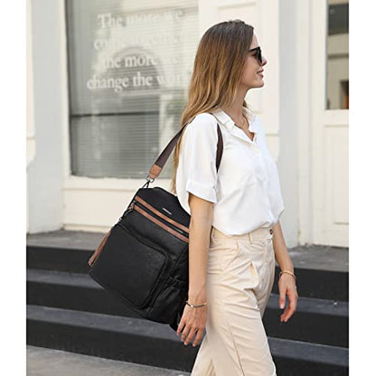 CLUCI Backpack Purse for Women Fashion Leather Designer Travel Large Ladies Shoulder Bags with Tassel Oil Wax Black - color: Black With Brown