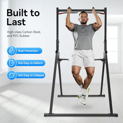 440.92LBS Pull Up Bar Station, Portable Pullup Bar Station, 5.74-7.55ft Height Adjustable 1.2MM-wall Stable Triangular Structure PVC Carbon Steel Freestanding Home Training Workout Dip Stands