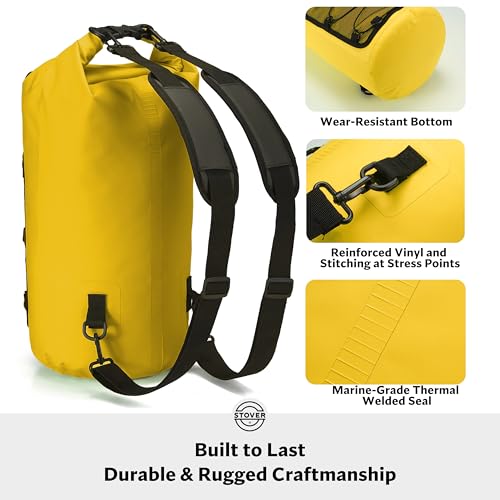 STOVER 5/10/25/30/40/55L Waterproof Dry Bag- Roll-Top Backpack w/Phone Case- Kayaking, Hiking, Camping, Boating- Men/Women - color: 25l Yellow (With Phone Case), size: 25L