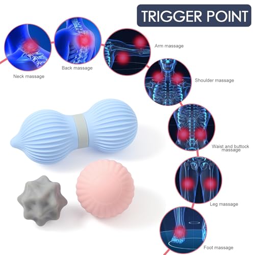 Silicone 3-Piece Massage Ball Set - Peanut, Textured and Spiky Lacrosse Balls to Relieve Tension,Muscle Knots & Plantar Fasciitis with Deep Tissue Release for Foot,Back,Hip,Arm & Legs - style: Peanut Silicone Massage Ball Set