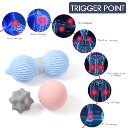 Silicone 3-Piece Massage Ball Set - Peanut, Textured and Spiky Lacrosse Balls to Relieve Tension,Muscle Knots & Plantar Fasciitis with Deep Tissue Release for Foot,Back,Hip,Arm & Legs - style: Peanut Silicone Massage Ball Set