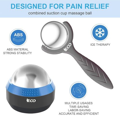 iECO Cold Massage Roller Ball - Ice Roller Ball for Muscles Deep Tissue, Cold & Heat Therapy, Plantar Fasciitis Roller - color: Blue+black