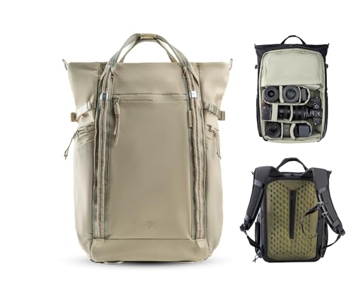 PGYTECH OneGo Roamer Tote Camera Backpack, 18L Water-Resistant Dual Carry Tote Bag for DSLR/Mirrorless Cameras, DJI Mavic Drone, 15" MacBook Air, Tripod Holder, Side/Top Access - Sand Khaki - color: Sand Khaki, size: 18L