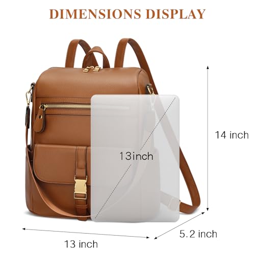 KKXIU Backpack Purse for Women - Multi-pocket Leather backpack for Travel, Work & School with Anti-Theft Lock Pocket, Luggage Strap & Water Bottle Pockets - 13x14x5.2 Inch, 1.67lb (Brown) - color: Brown