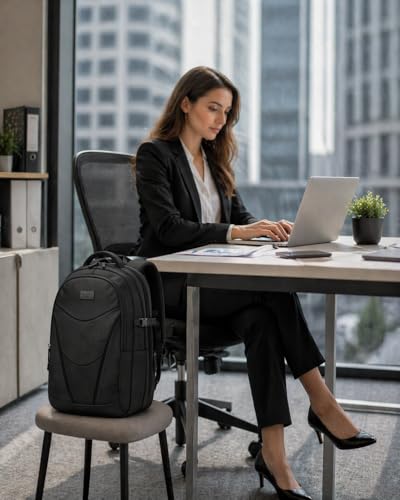 MATEIN HER Work Laptop Backpack for Men Women Fits 17'' Computer, Black | Anti Theft, Water Resistant, with Lunch Compartment, Water Bottle Holder, Office Travel Commute, Bookbag for College - color: Black