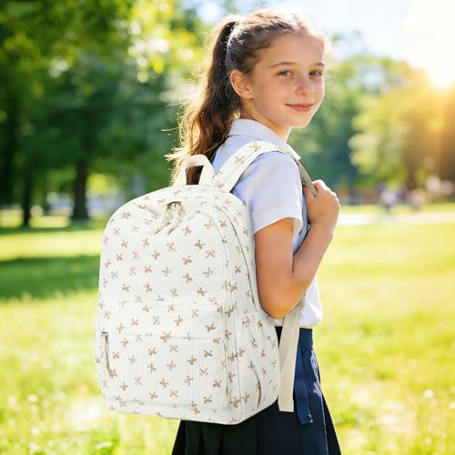 LEDAOU Backpack for Girls School Bag Kids Bookbag Teen Backpack Set Daypack with Lunch Bag and Pencil Case | Kids - color: Brown Bowtie