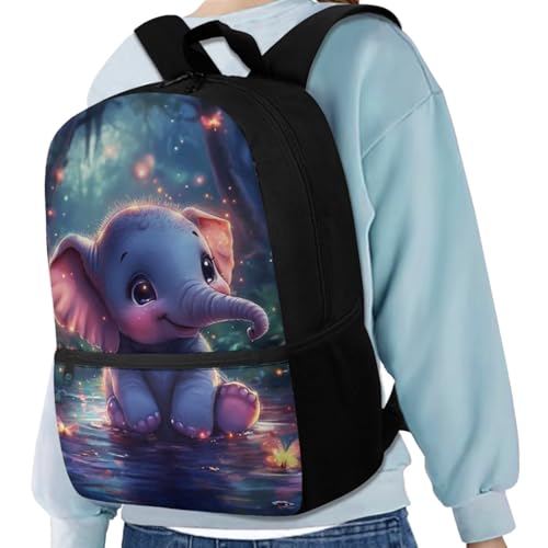 Cute Elephant Backpack for Kids Girls Backpack with Lunch Box Water Bottle Holder with Strap and Soft Pencil Case 4PCS Set Elementary Bookbag with Front Pocket 17 inch Sturdy School Bag - color: Little Elephant