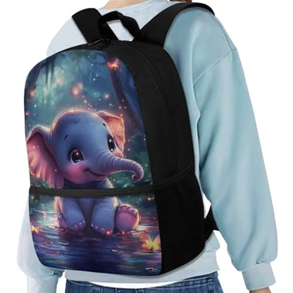 Cute Elephant Backpack for Kids Girls Backpack with Lunch Box Water Bottle Holder with Strap and Soft Pencil Case 4PCS Set Elementary Bookbag with Front Pocket 17 inch Sturdy School Bag - color: Little Elephant
