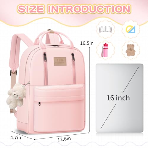 GAXOS Cute Backpack for School Aesthetic Backpack Purse for Women Girls Pink Book Bag Korea Style Bookbag - color: Pink