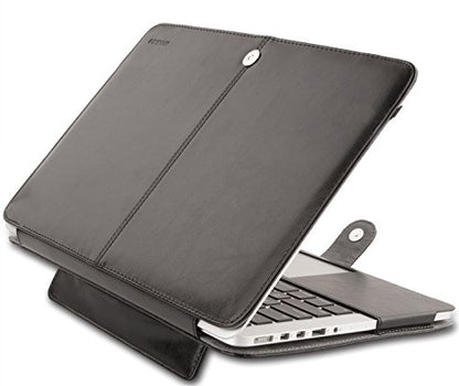MOSISO Compatible with MacBook Pro 15 inch Retina (A1398, Version 2015/2014/2013/end 2012), PU Leather Portfolio Protective Stand Cover Sleeve, Black - color: Black