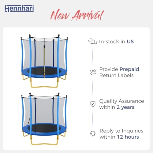 5 FT Kids Trampoline with Safety Enclosure Net, Indoor Outdoor Toddler Trampoline with U-Shaped Legs & Foam Poles, Mini Trampoline for Kids - color: Blue