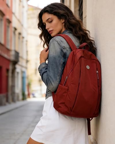Nylon Backpack for Women Men, Waterproof Travel Backpack Purse Casual Daypack, Gym School Backpack for Daily Cycling (Red) - color: Red