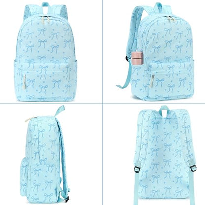 LOIDOU Girls Backpack for Kids Cute School Bookbag - color: Bow Tie Blue, size: L-17"