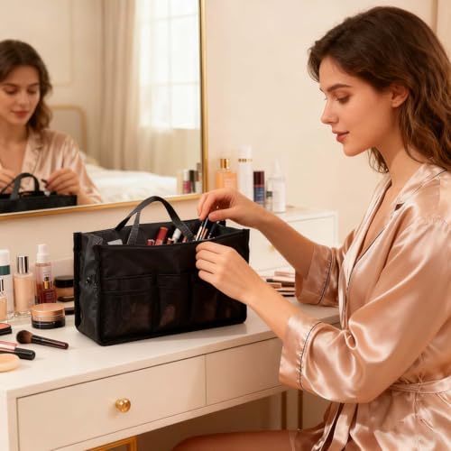 Travel Purse Organizer Insert for Handbags Bag Multifunctional Cosmetic Organizers for Women & Men(Black)