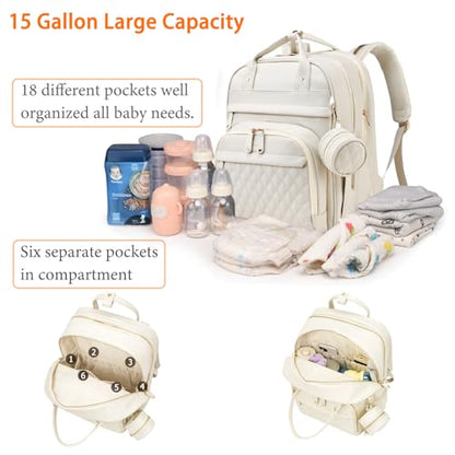 Astro alan Baby Diaper Bag with Changing Station, Waterproof Diaper Bag Backpack for Moms Dads with USB Charging Port, Baby Shower Gifts, Large Capacity diaper backpack, Beige - color: Vegan Leather Beige