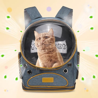 Pet Backpack Carrier, Portable and Ventilated, Oxford Cloth, Dog Cat Travel Bag with Transparent Cover 12.6", (Blue, 1 Pcs), Intended for Hiking/Camping/Traveling - color: Blue