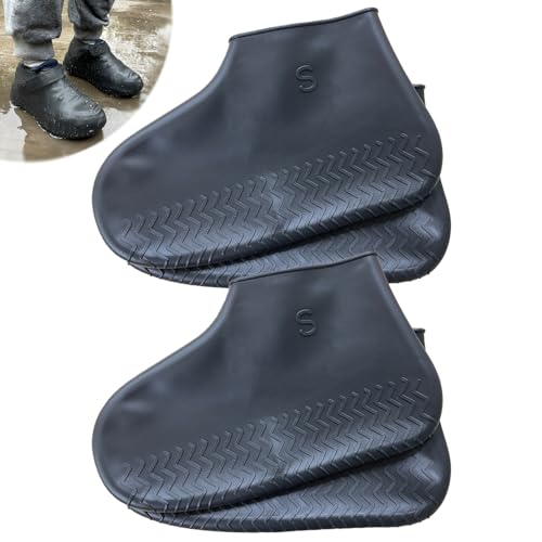 Waterproof Shoe Covers 2 Pairs,Rain Shoe Covers Reusable Silicone Non Slip Shoe Covers for Outdoor,Rain Shoe Covers for Women and Men (Black, Small) - color: Black, size: S (Kids 3-5 year)