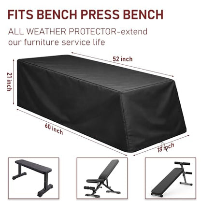 Weight Bench Cover Waterproof Heavy Duty Exercise Workout Bench Cover, Home Gym All-Weather Protective Covers Fit for Sit-up Board Flat Lifting Benches and Fitness Equipment - size: 52'' L x 60'' W x 21'' H