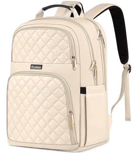 Backpacks for Women, School Backpack for Teen Girls, 15.6 Inch Cute Quilted Laptop Backpack, Large Bookbag for Middle School College Students, Beige - color: Beige, size: 15.6 Inch