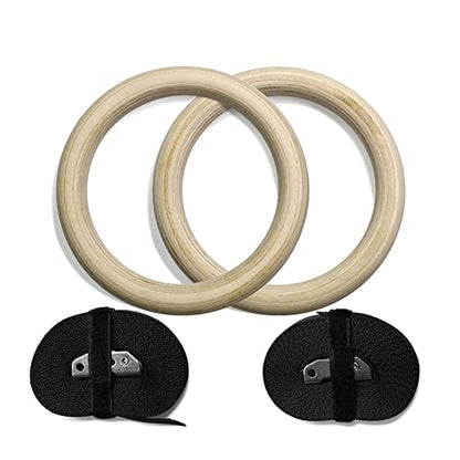Wooden Gymnastic Rings with Adjustable Straps - Children's Gymnastic Rings for Core Workout Crossfit Bodyweight Training