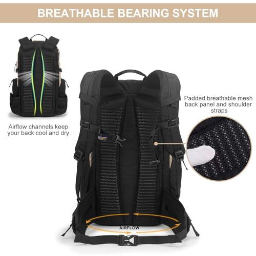 MOUNTAINTOP 30L Hiking Backpack,Men Women Camping Backpack,Lightweight Trekking Travel Backpacks for Climbing Skiing Cycling - color: Black&khaki-30l, size: 30L