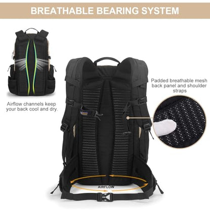 MOUNTAINTOP 30L Hiking Backpack,Men Women Camping Backpack,Lightweight Trekking Travel Backpacks for Climbing Skiing Cycling - color: Black&khaki-30l, size: 30L