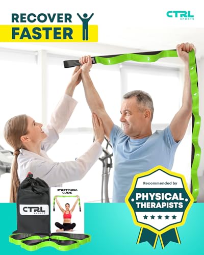 Stretching Strap with Loops - Non Elastic Stretch Band for Physical Therapy, Yoga Strap for Stretching Equipment, Stretch Bands for Exercise and Flexibility - Fascia, Hamstring & Leg Stretcher Belt - style: 10 Loops - Green