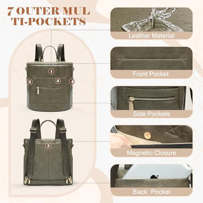 miss fong Diaper Bag Backpack Baby Diaper Bag, Large Leather Diaper Backpack with 16 Pockets Travel Diaper Bag with Diaper Changing Pad, Stroller Straps & 2 Insulated Pockets (Convertible, Forest) - color: Forest