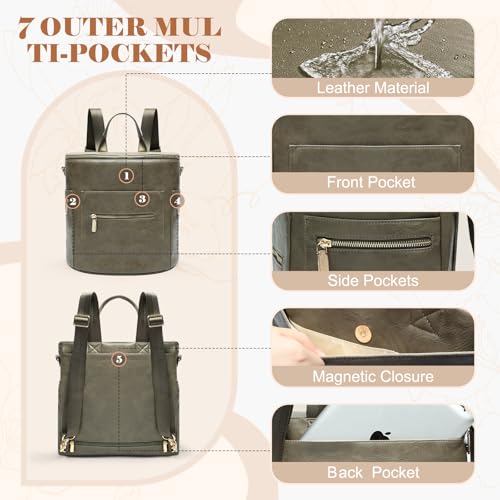 miss fong Diaper Bag Backpack Baby Diaper Bag, Large Leather Diaper Backpack with 16 Pockets Travel Diaper Bag with Diaper Changing Pad, Stroller Straps & 2 Insulated Pockets (Convertible, Forest) - color: Forest
