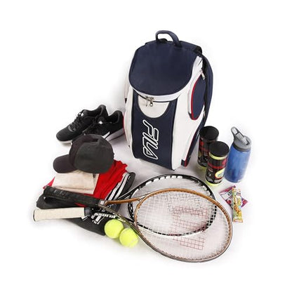 Fila Ultimate Tennis Backpack with Shoe Pocket, Navy/White/Red