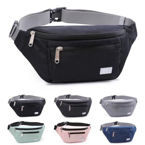 TINYAT Large Fanny Pack Travel Waist Bag Lightweight for Men&Women with Adjustable Strap T206 Black - color: Black