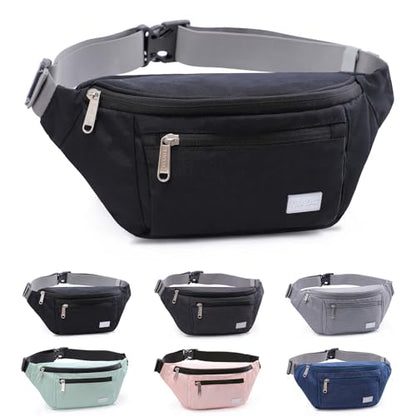 TINYAT Large Fanny Pack Travel Waist Bag Lightweight for Men&Women with Adjustable Strap T206 Black - color: Black