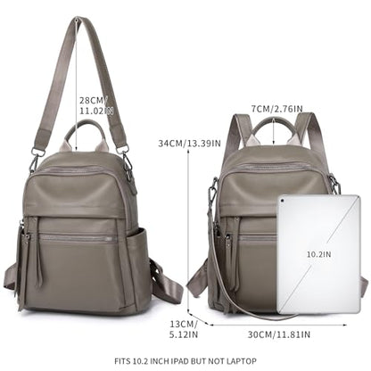 Genuine Leather Backpack Purse for Women | Real Soft Leather, Convertible, Ladies Daypack Shoulder Bag, Grey - color: Grey