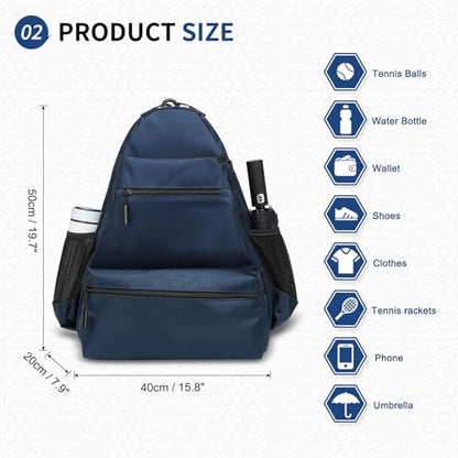 Tennis Backpack for Rackets, Waterproof Tennis Bag with Shoe Compartment, Wet/Dry Pocket, Fence Hook, for Tennis, Pickleball, Badminton - color: Blue