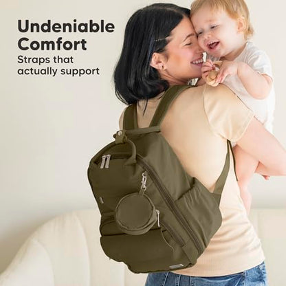 KeaBabies Diaper Bag Backpack - Small Multifunctional Travel Diaper Back Packs, Maternity Baby Changing Bags, 12L Capacity, PU Leather, Waterproof, Unisex, Nappy Changing Pad (Dark Olive, Small) - color: Dark Olive, style: Small / 13" H