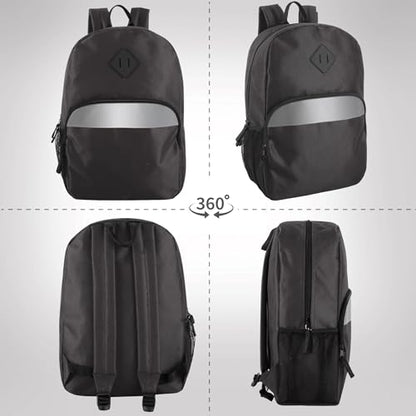 Trail maker (24 Pack) 17" Backpack – Reflective School Backpack with Padded Straps, Water Bottle Pockets for Kids & Adults, School Travel Camp (Black) - color: Black