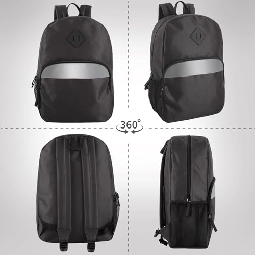 Trail maker (24 Pack) 17" Backpack – Reflective School Backpack with Padded Straps, Water Bottle Pockets for Kids & Adults, School Travel Camp (Black) - color: Black