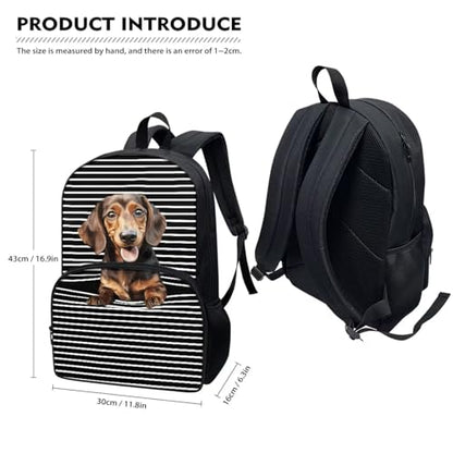 Talayituse Dachshund Stripe Print Bookbag Backpack for Kids Boys Girls Large Capacity Casual School Bags with Bottle Holder Pocket and Adjustable Strap 17 Inch Travel Daypack Back To School Bookbag - color: Dachshund Stripe
