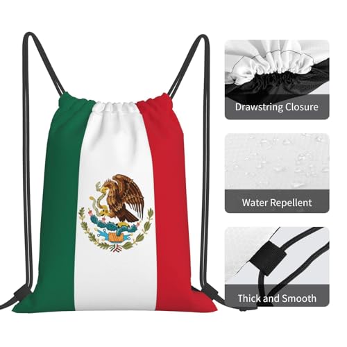 Mexico Mexican Flag Drawstring Bag Sport Gym Backpack Beach Travel Sack Draw String Yoga Bag For Men Women - color: Mexico Mexican Flag