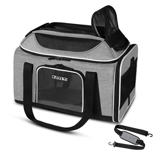 Petskd Top-Expandable Pet Carrier 18x11x11 Inches Delta American United Airline Approved, Soft-Sided Carrier for Small Cats and Dogs with Locking Safety Zippers and Anti-Scratch Mesh(Grey) - color: Grey, size: 18.0"L x 11.0"W x 11.0"H