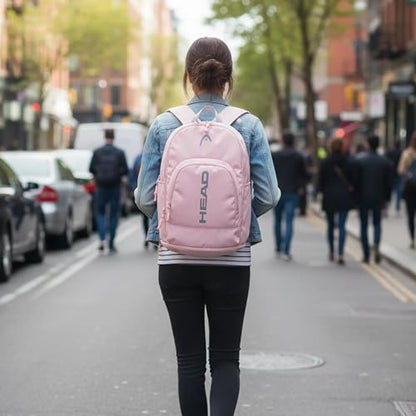 HEAD Gym Tennis Backpack for Women with Shoes Pocket Fits 15.6 inch Laptop - color: Pink With Bottom Pocket