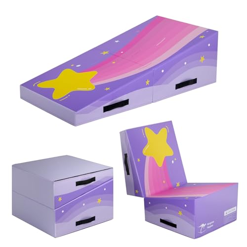 Kangaroo Hoppers Gymnastics Cheese Wedge Mat for Kids Ages 1-12, 3 Sizes Folding Incline Tumbling Mat with High-Density EPE Foam and Removable PVC Leather Cover, Portable Home Gym Training Equipment for Toddlers, Beginners and Young Gymnasts - color: Purp