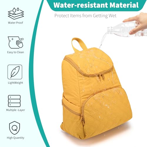NOL Natural Organic Lifestyle Women's Quilted Puffer Backpack, Large Waterproof Lightweight Puffy Bookbag, Carry on Daypack for Travel, Work (Earth-yellow) - color: Earth-yellow