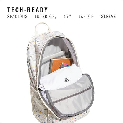 adidas Classic 3-Stripe Backpack for Laptop, School and Travel, 28L - color: Meadow Floral Wonder White/Wonder White/5.0
