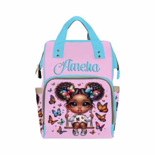 Customized Diaper Bag with Name, Personalized School Bag for Girls Butterfly Pattern, Monogram Nappy Backpack with Thermal Pockets for Adults Kids, Large Capacity Waterproof Diaper Bag, Travel Gifts - color: Color-8