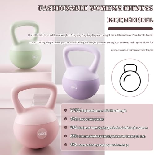 Kettlebell Home Fitness Women Soft Kettlebell Weights, New PVC Soft Rubber Kettle Ball, Does Not Damage The Floor, Practice Hip/body Shaping(Purple-2.5kg)