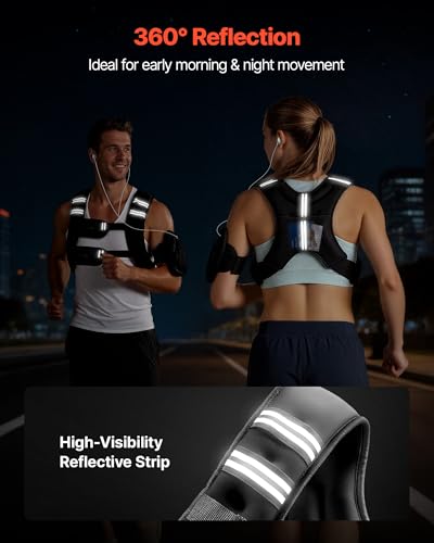 VEVOR Weighted Vest, 6lbs/8lbs/10lbs/25lbs Body Weight Vest for Men Women, with Reflective Stripe, Adjustable Buckle, Workout Equipment for Strength Training, Running, Jogging, Fitness, Muscle Building, Weight Loss - size: 25 lbs